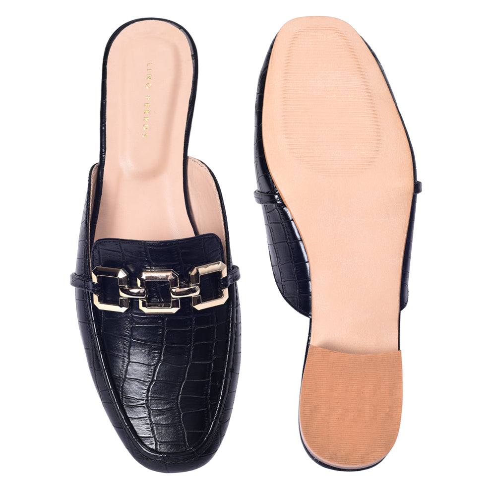 Ava croco-textured chain link flats